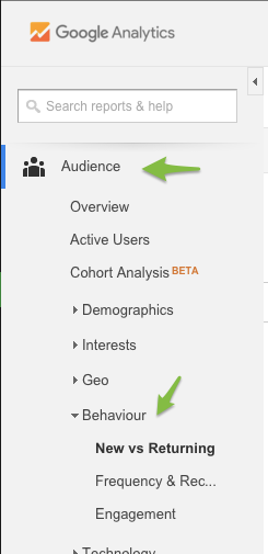 New vs Returning visitors report in Google Analytics