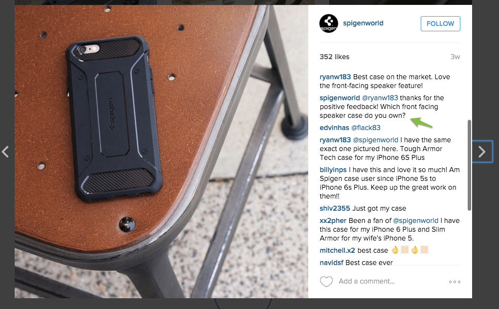 Spigen interaction on Instagram