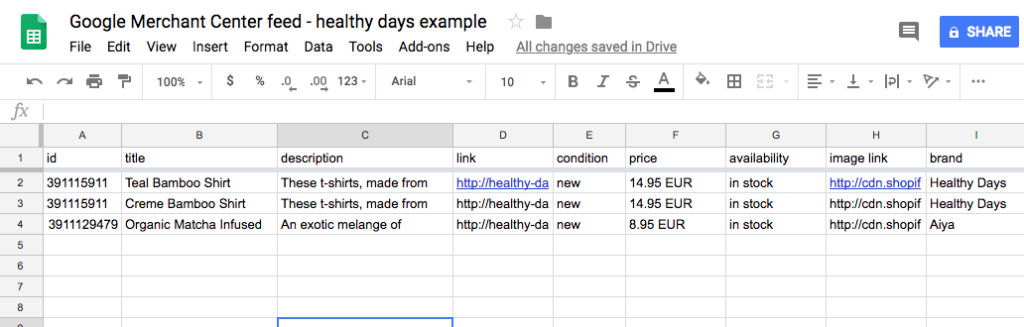 product feed spreadsheet example