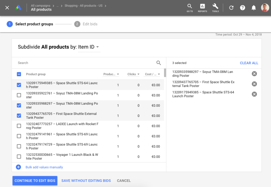 google shopping product groups item ID