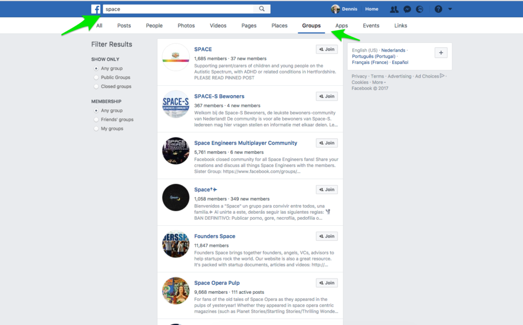 Searching-facebook-groups