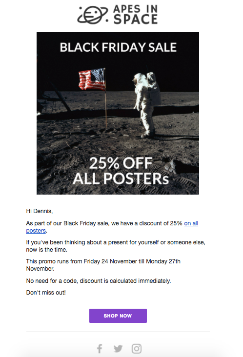 black friday promotional email campaign example