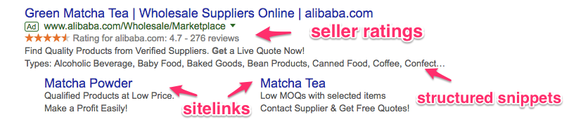 example of Google Ads ad extensions