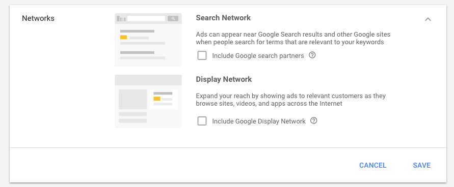 Different networks you can choose in Google Ads