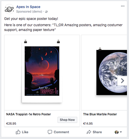 Example of a facebook dynamic product ad campaign