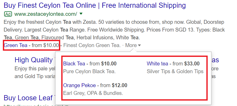 google ads price extensions example