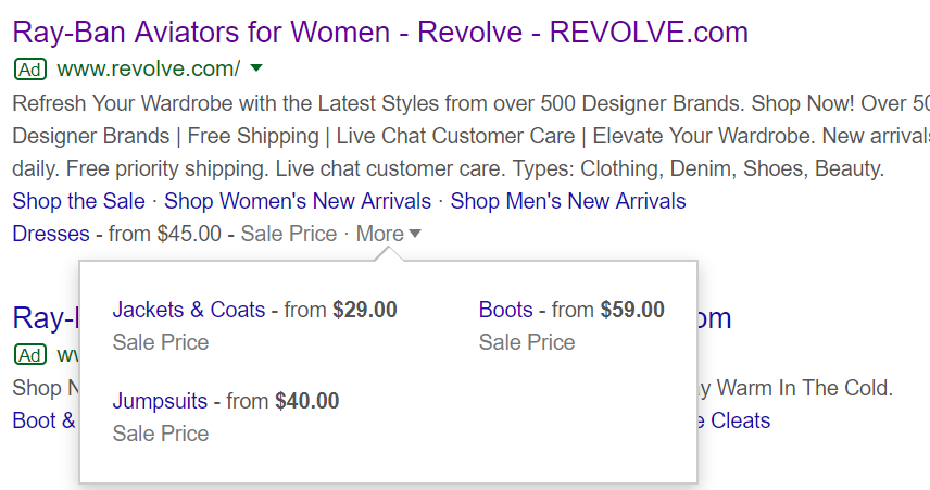 google ads price extensions poor example