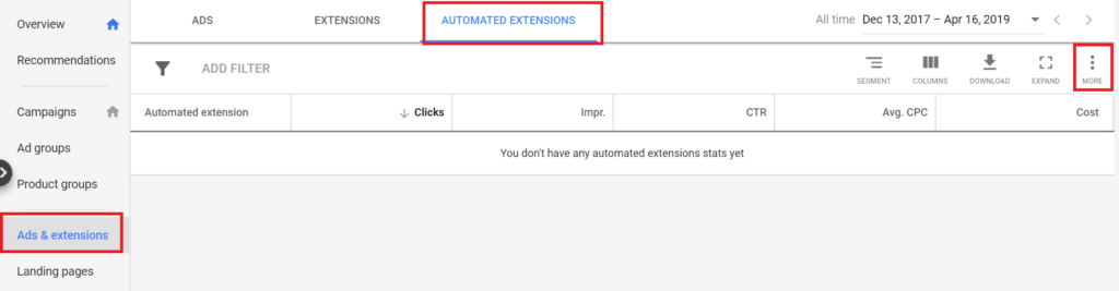 how to enable google automated extensions