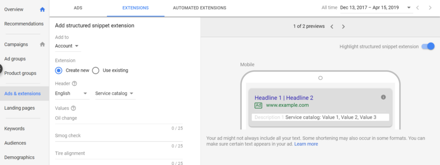 Effective Structured Snippet Extensions: Setup & Examples - Store Growers