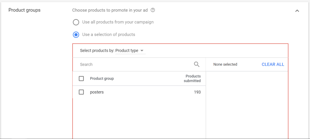 google ads showcase shopping ads product groups