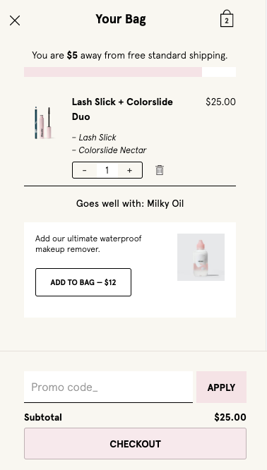 glossier checkout upsell
