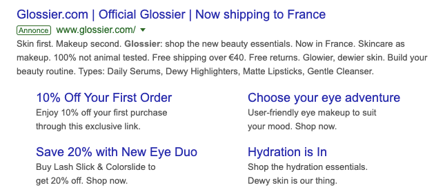 glossier-france-google-ads-text-ad