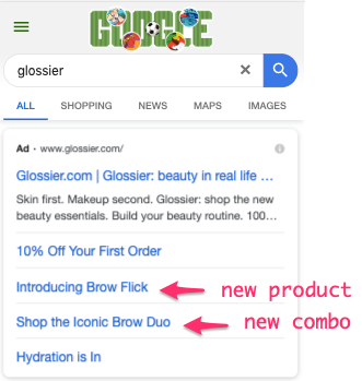 glossier-google-ads-sitelinks