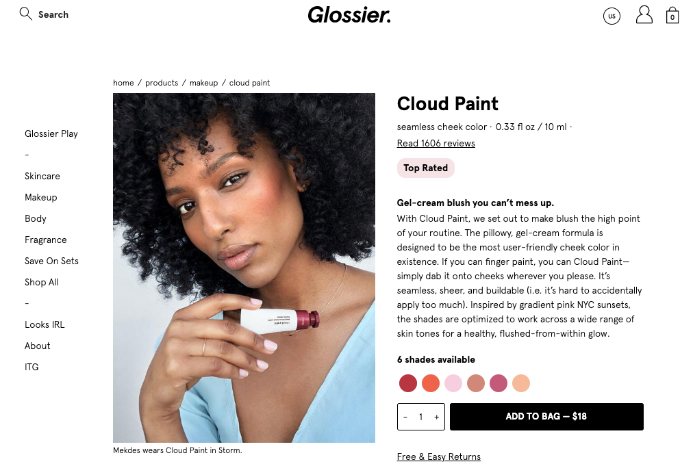 google-ads-glossier-cloud-paint-product-page