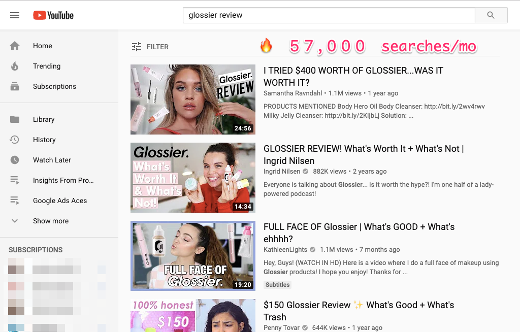 search on YouTube for glossier review