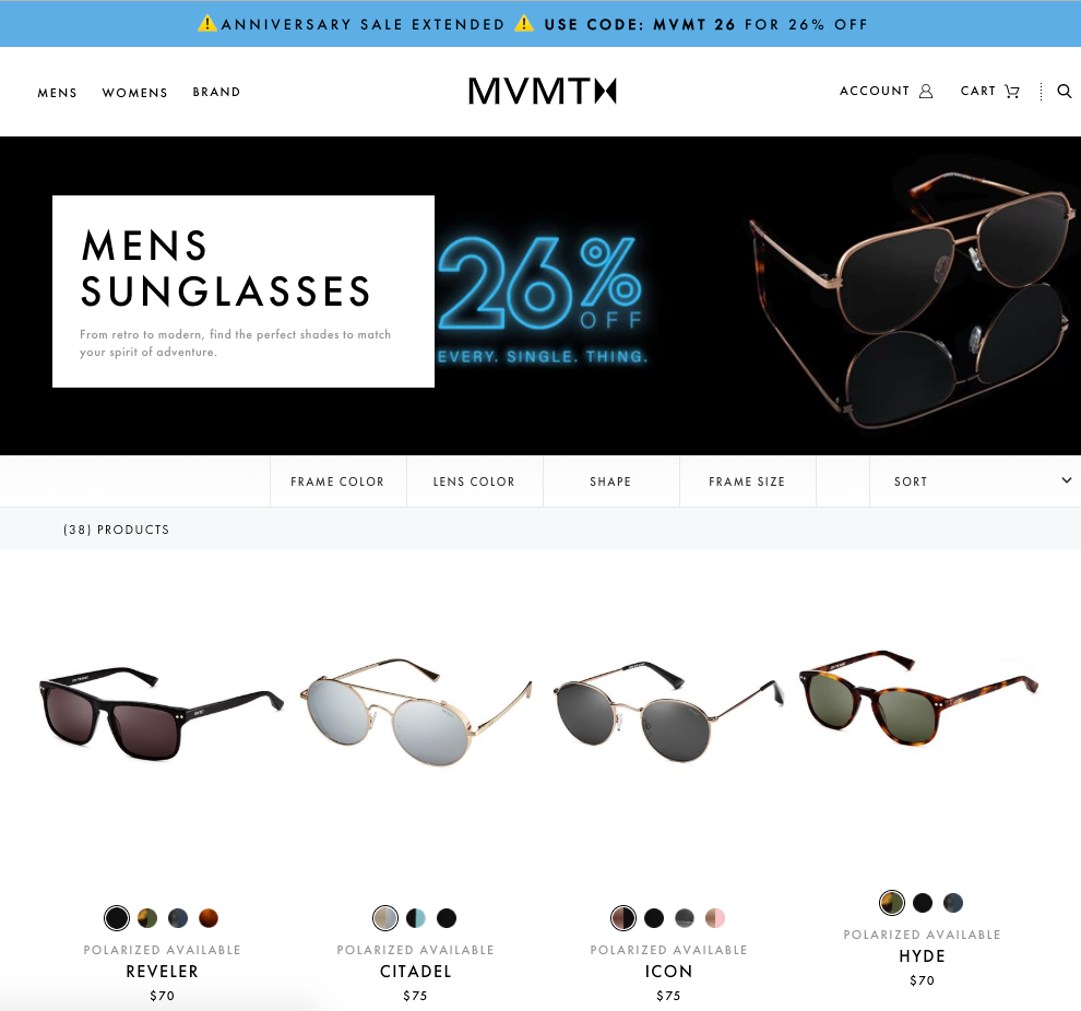 mvmt sunglasses category page