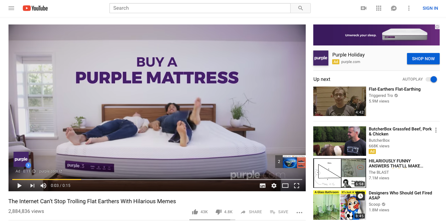 purple mattresses youtube ad example
