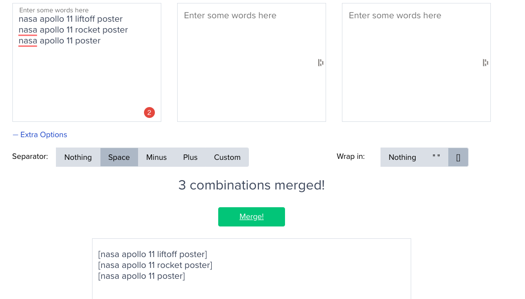 mergewords-exact-match-generator-tool