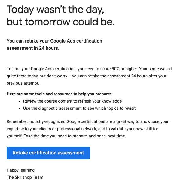 failed google ads certification