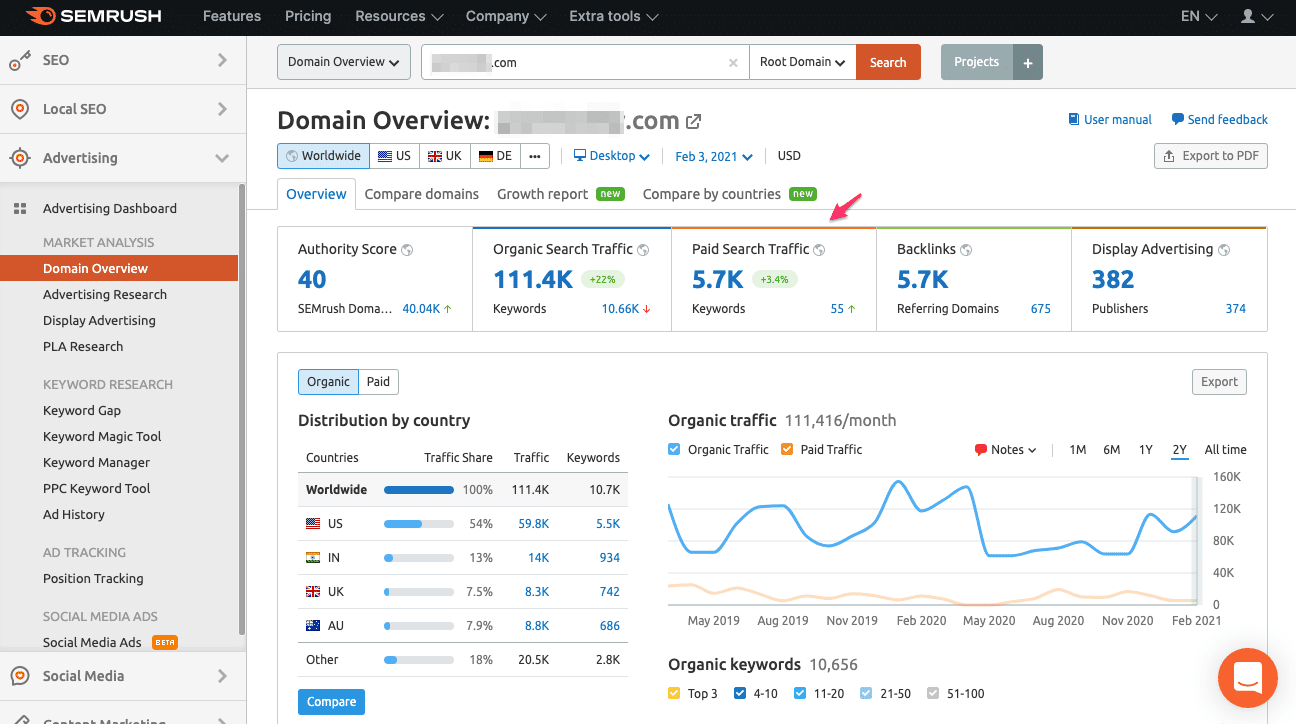 semrush domain overview