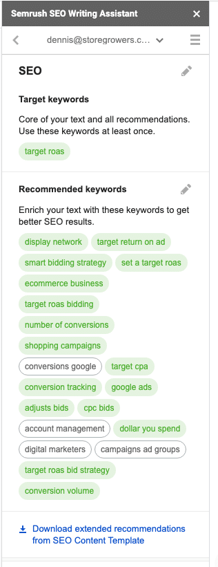 semrush-seo-writing-assistant-recommended-keywords