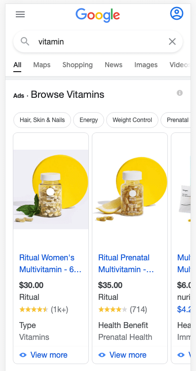 ritual google shopping ads