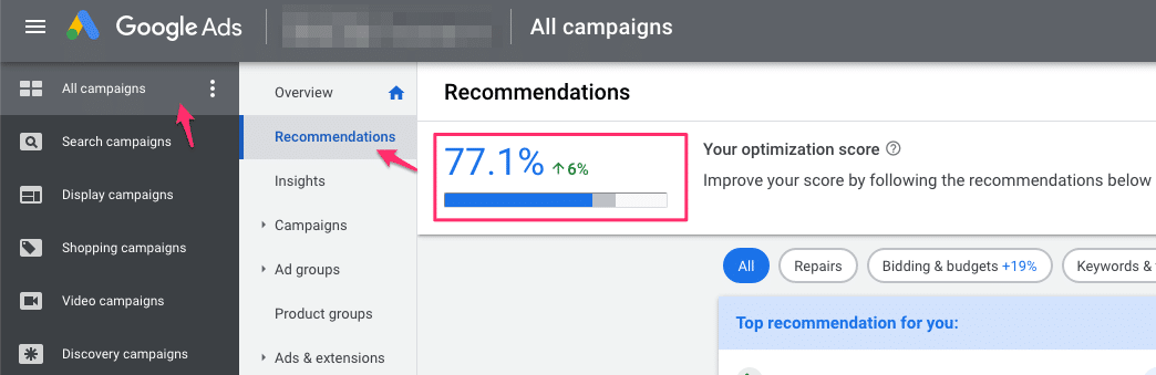 google manager account mcc optimization score