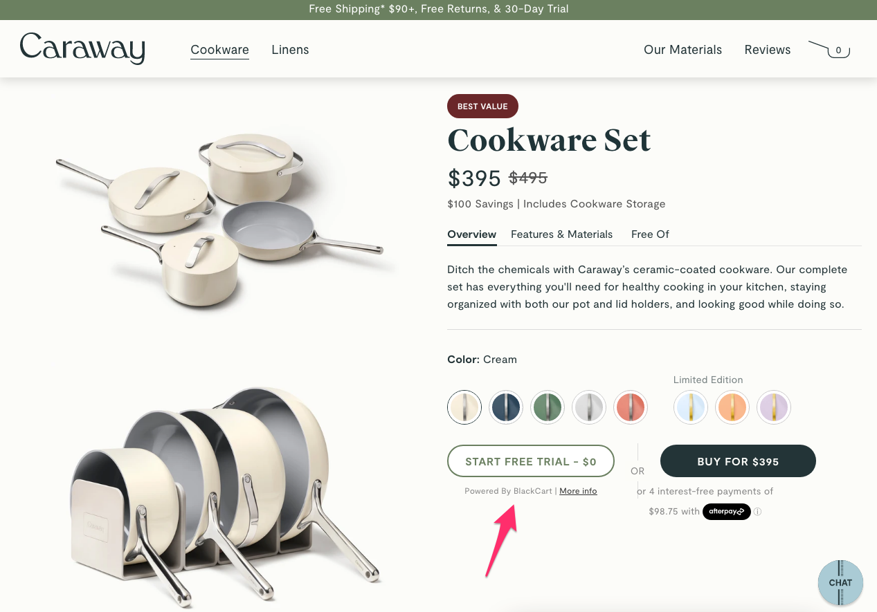 Free Shipping and Free Returns caraway cookware 