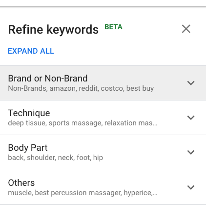 google keyword planner refine keywords beta