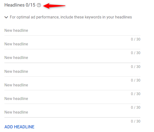 Adding 3 to 15 headlines to your Google RSA