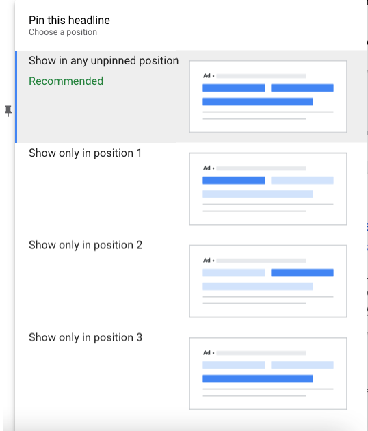 pinning headlines in position 1-2-3 responsive search ads