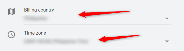 Setting the Billing country and Time zone
