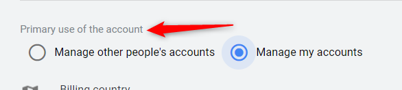 Setting the purpose of the account
