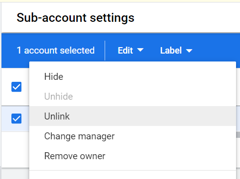 unlink account from mcc manager