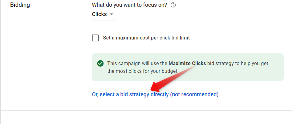 google change bid strategy select big strategy directly