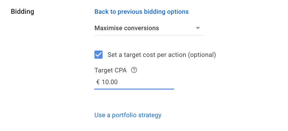 google set target target cost per action cpa checkbox