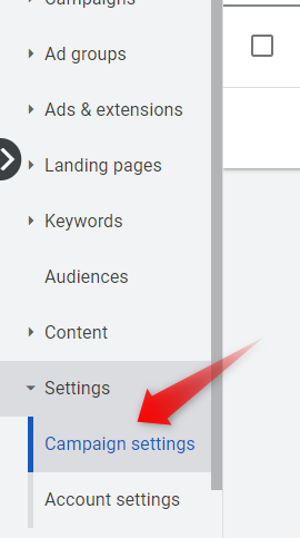 google settings menu campaign settings