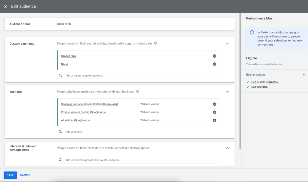 performance max audience signal selection