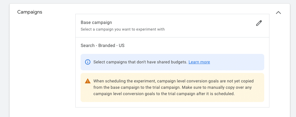 google experiment base campaign
