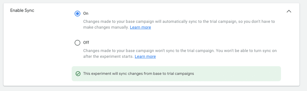 google experiment campaign sync