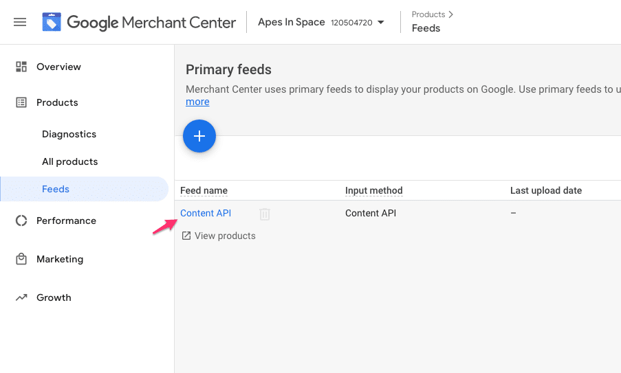 available feeds in google merchant center