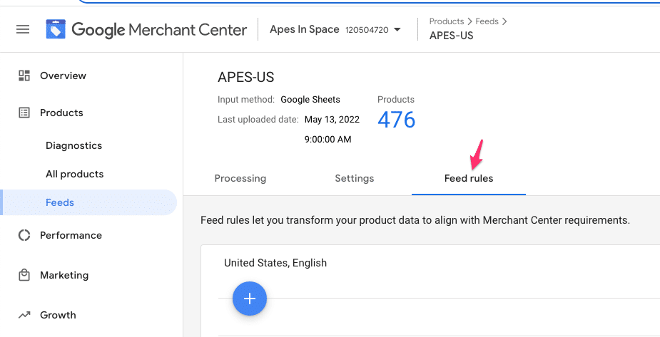 feed rules in google merchant center