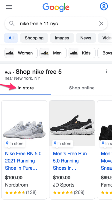 google local inventory ad example in store