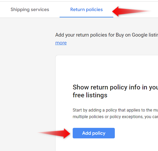 Adding a policy google merchant center