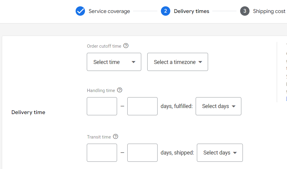 Delivery times section