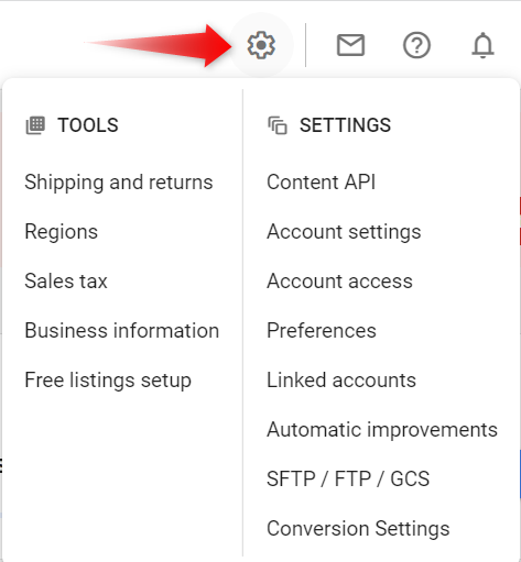 Google Merchant Center tools and settings