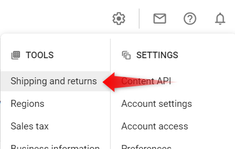 Shipping and returns tools google merchant center