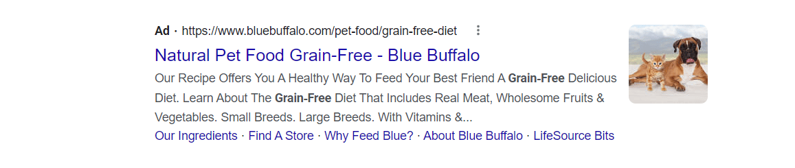 Example of a generic search ad from Blue Buffalo