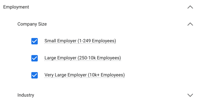 google detailed demographics employment company size industry