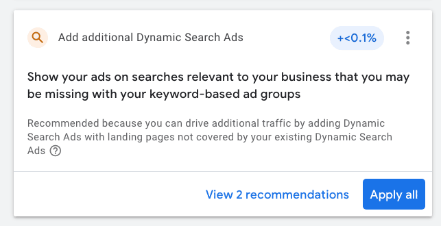 google recommendations add additional dynamic search ad